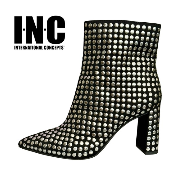 INC International Concepts Shoes - INC International Concepts Anila Studded Booties, Black/Silver Size 6.5 LIKE NEW